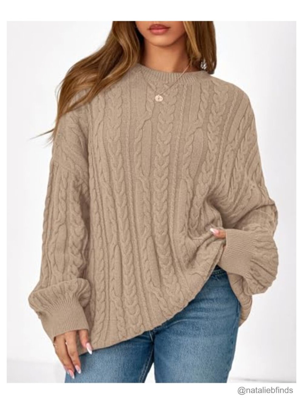 Oversized Chunky Cable Knit Sweater Women Crewneck Pullover - Picture 4 of 6